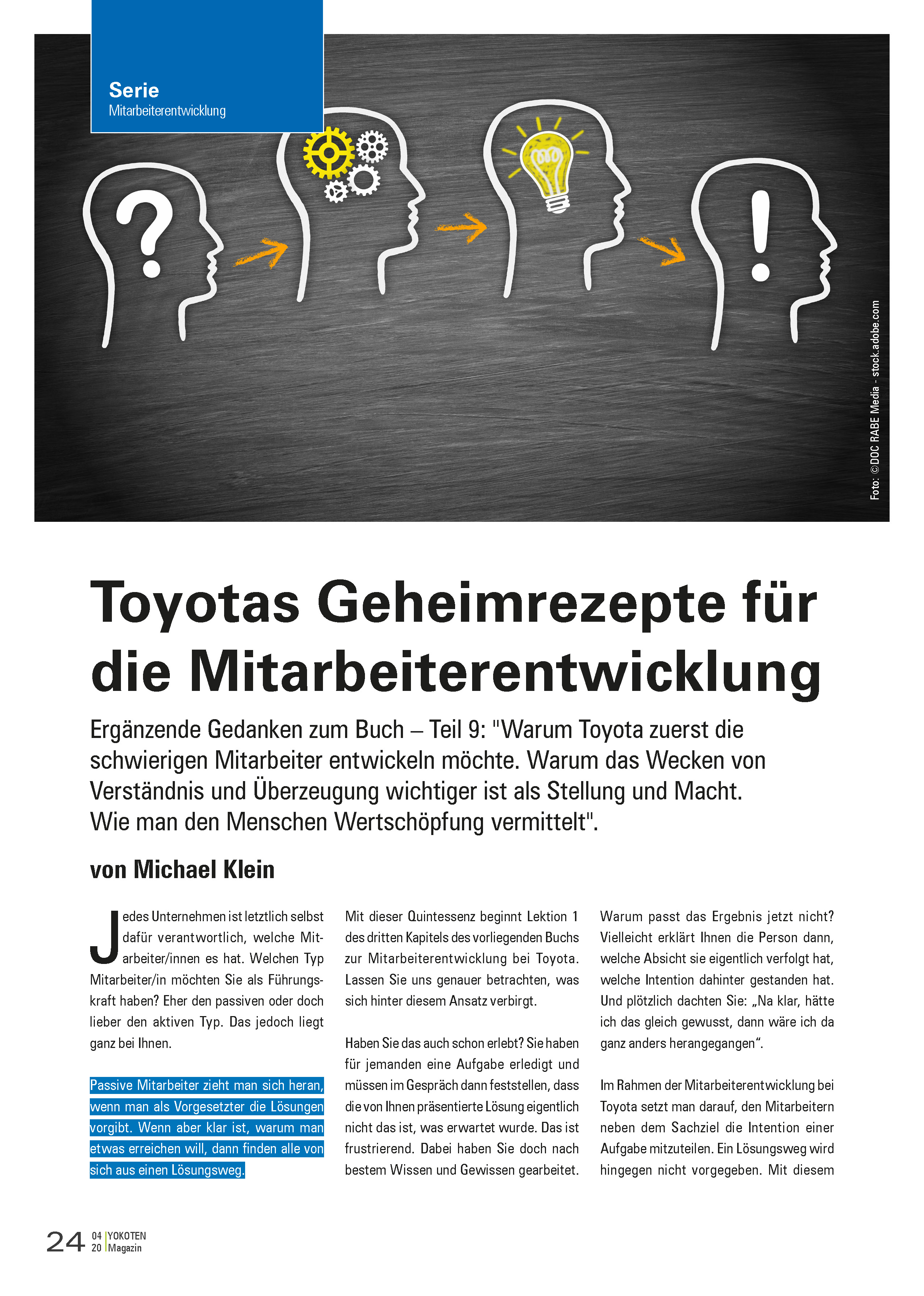 Toyotas Geheimrezepte für die Mitarbeiterentwicklung - Artikel aus Fachmagazin YOKOTEN 2020-04